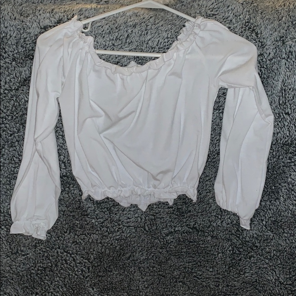 cropped off the shoulder white shirt
